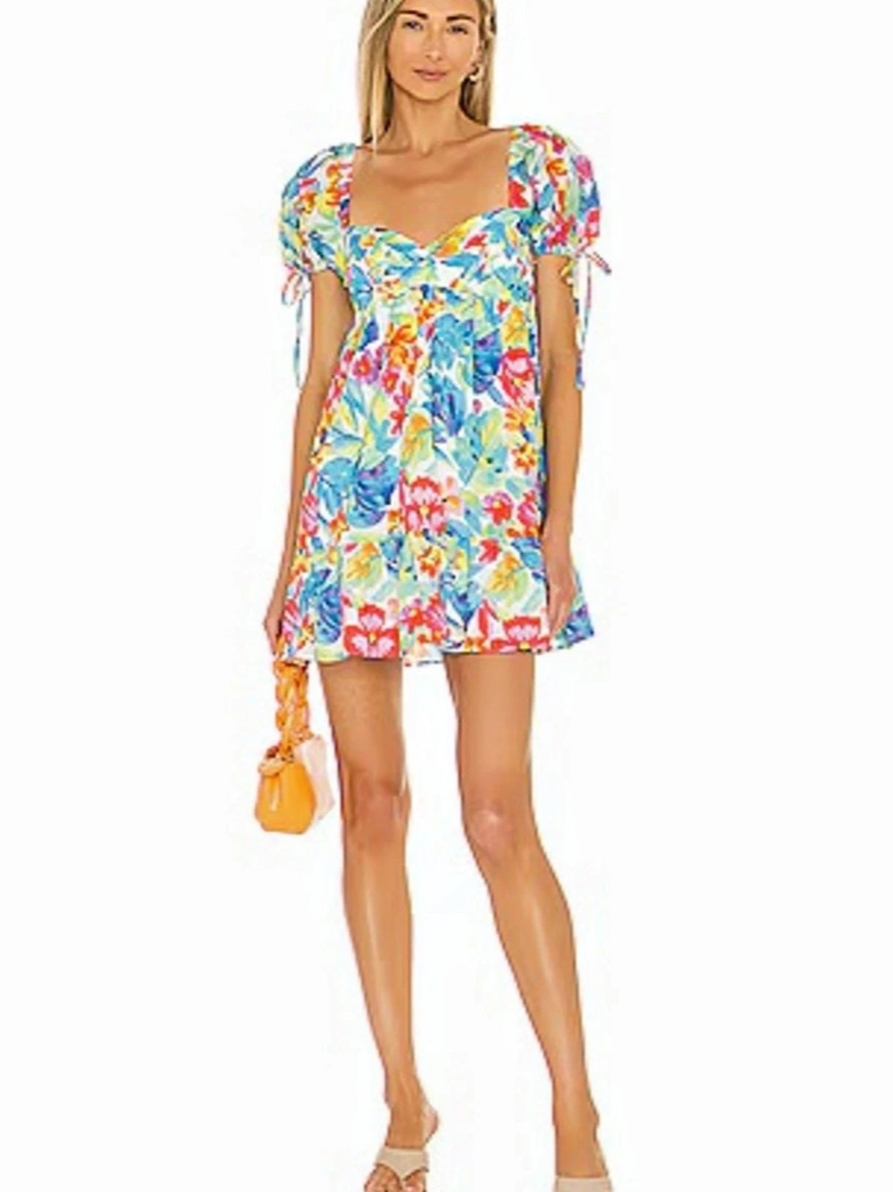 Amanda Uprichard Multicolor Floral Puff-Sleeve Mini Dress Size Small